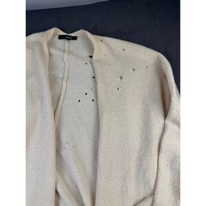 very j‎ Cream Distressed Open Front Long Sleeve Knit Cardigan Sweater